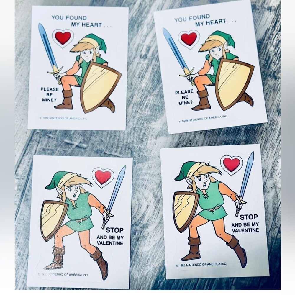RARE FIND Vintage 1989 Unused Nintendo Zelda Valentines Stickers Set of 4
